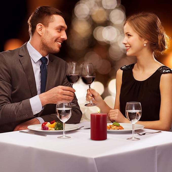 6 Packs Dripless Red Colored Pillar Candles, Unscented 2.75x4 Inch Burgundy Cylinder Wax Candles for Home Table Holiday Party Spa Decor Emergency Power Outage