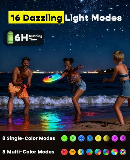 2 Pack Flying Disc, Glow Frisbee with 30 RGB LEDs, 16 Light Modes and 4 Brightness, 6-Hour Playtime, Built-in Timer & Sensor, 175g - Christmas, Birthdays Gifts for Men/Boys/Teens/Kids