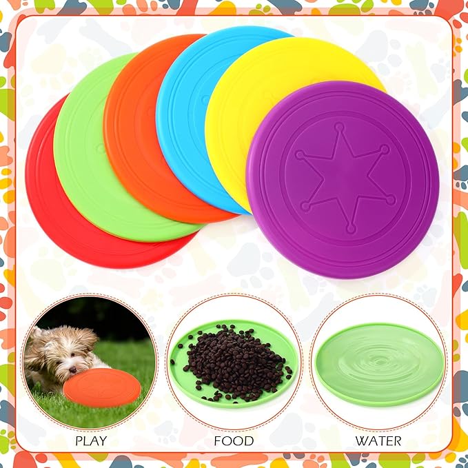 Soulchen 24 Pcs Dog Flying Disc TPR Puppy Flyer Toy Soft Dog Floating Saucer React Faster Interactive Training Toys for Small Medium Puppy Outdoor for Beach Garden Sport Pet Shop Supplies, 6 Colors