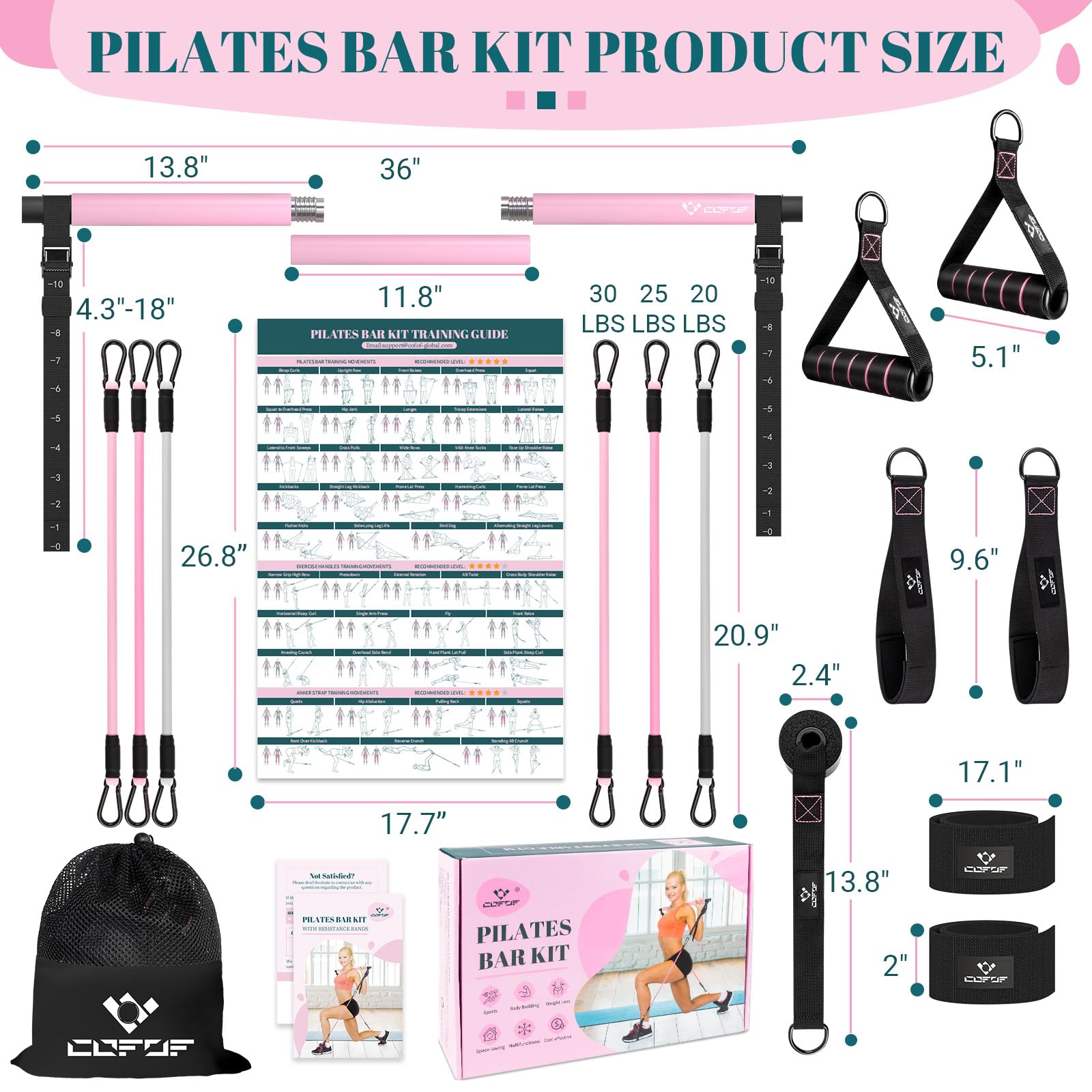 Pilates Bar Kit with Resistance Bands, Multifunctional Yoga Pilates Kit