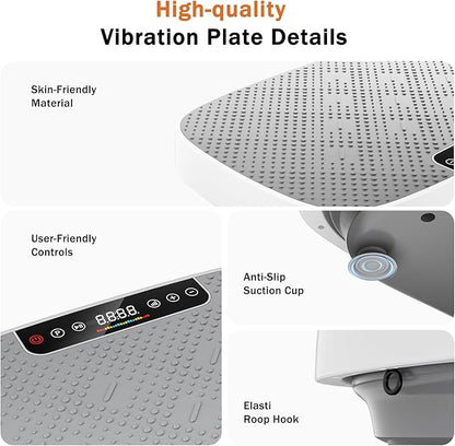 Vibration Plate Exercise Machine, Vibration Plate for Lymphatic Drainage & Body Toning, Whole Body Vibration Plate Platform with Bluetooth, Ultra-Quiet Home Gym Equipment, Resistance Bands