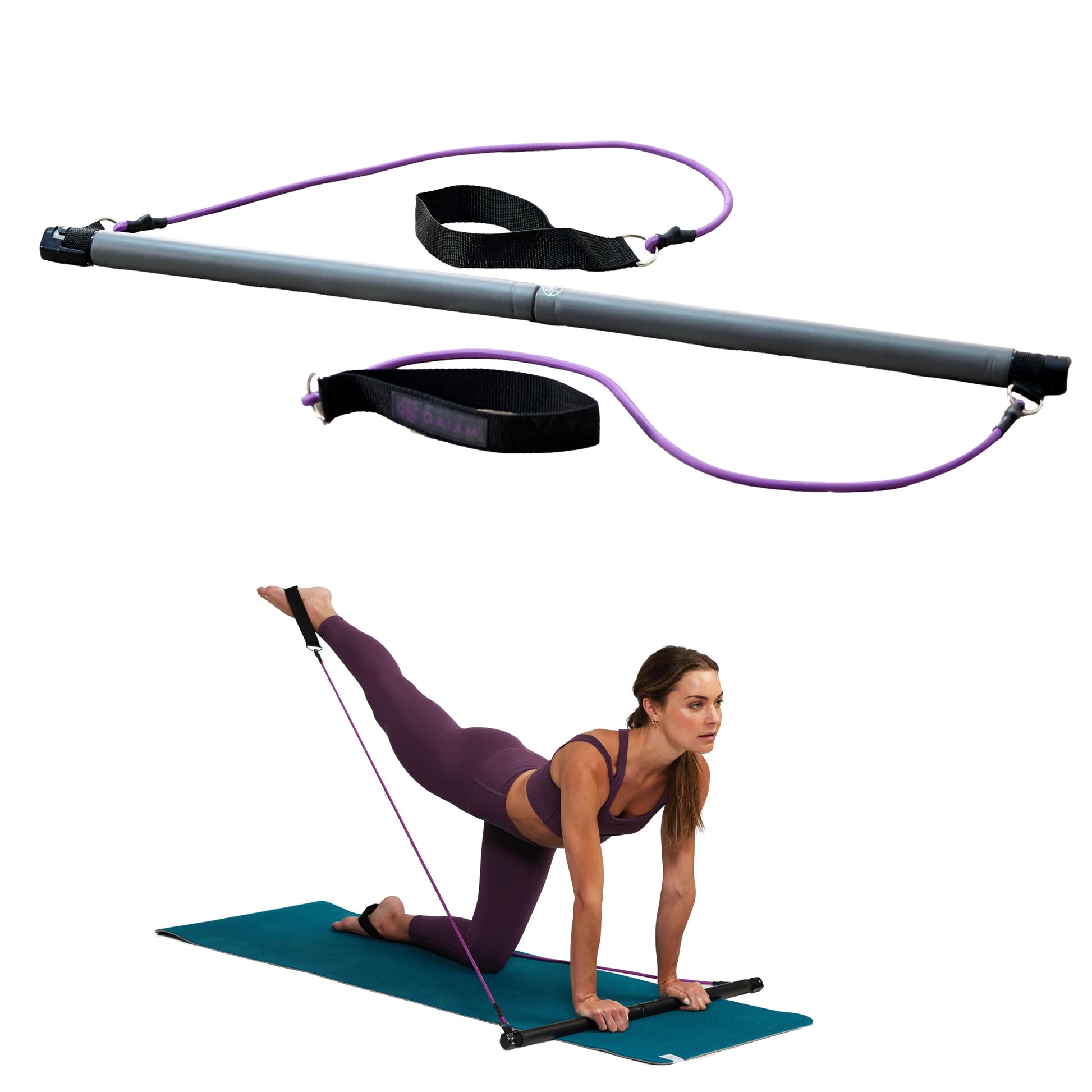 Gaiam Restore Pilates Bar Reformer Kit - Home Fitness Equipment for Total Body Workout - Includes