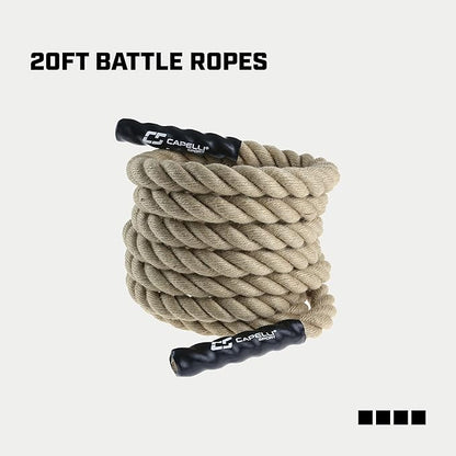Capelli Sport Battling Ropes, Workout Battle Ropes for Strength Training and Cardio, Brown, 20 ft Length