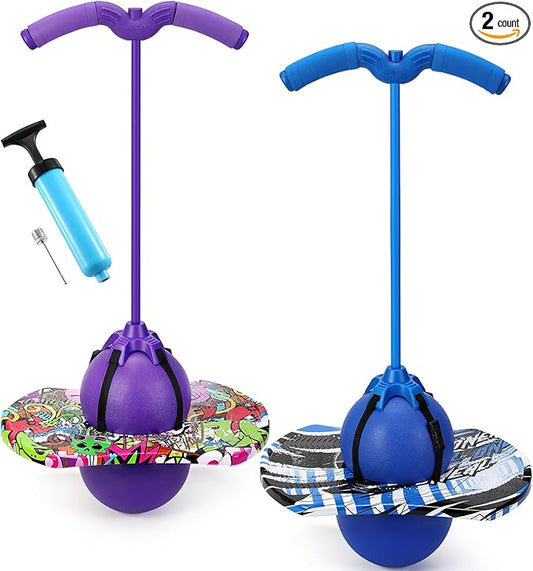 Layhit 2 Pcs Pogo Jumper with Handle for Kids Pump Pogo Ball Stick Jumper Balance Bounce Ball with Pump and Strong Grip for Adults Teen Indoor Outdoor