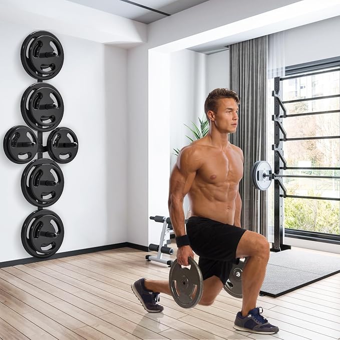 "Kipika Weight Plate Storage Rack - Wall Mounted Weight Plate Holder with Durable Steel Construction Organizer for Olympic Plates, 1000lb Capacity, Space-Saving for Home Gym"