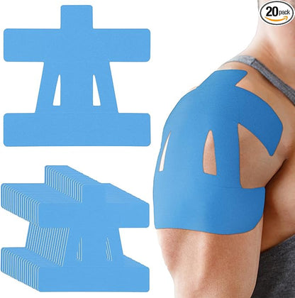 20 Count Kinesiology Tape for Shoulder Pain Relief Pre Cut Sports Waterproof Breathable Enhance Elastic Kinesiology Athletic Tape for Shoulder Support and Muscle Baseball Sports(Blue)