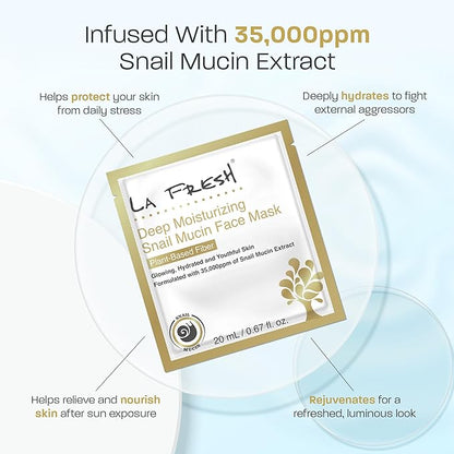 La Fresh Deep Moisturizing Snail Mucin Sheet Mask, Glow, and Hydration Face Mask with Snail Mucin Essence, 10 Count