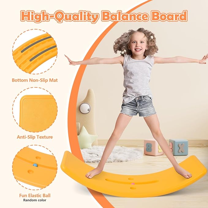 Balance Board Kids with Bouncy Ball, Wobble Balance Board for Balance & Courage Building, Sensory Integration Training, Ideal Toy for Kids Aged 3+