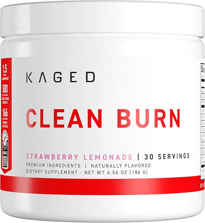 Kaged Clean Burn Powder | Strawberry Lemonade | Thermogenic Weight Management | Boost Metabolism | Organic Caffeine, Apple Cider Vinegar | Supplements for Men & Women | 30 Servings