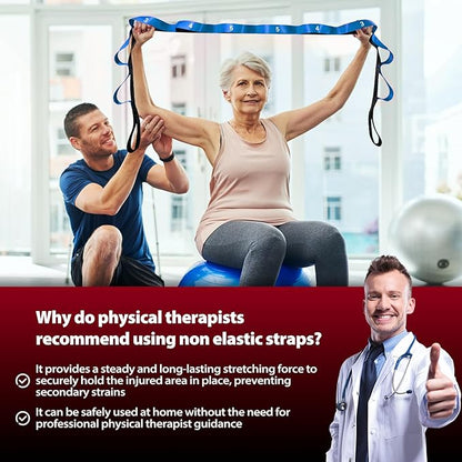 Stretching Strap with 10 Loops-Yoga Strap for Physical Therapy,Home Workout,Pilate & Flexibility Training,Non Elastic Exercise Stretch Band for Hamstring,Leg Stretcher Belt,Flexibility Fascia