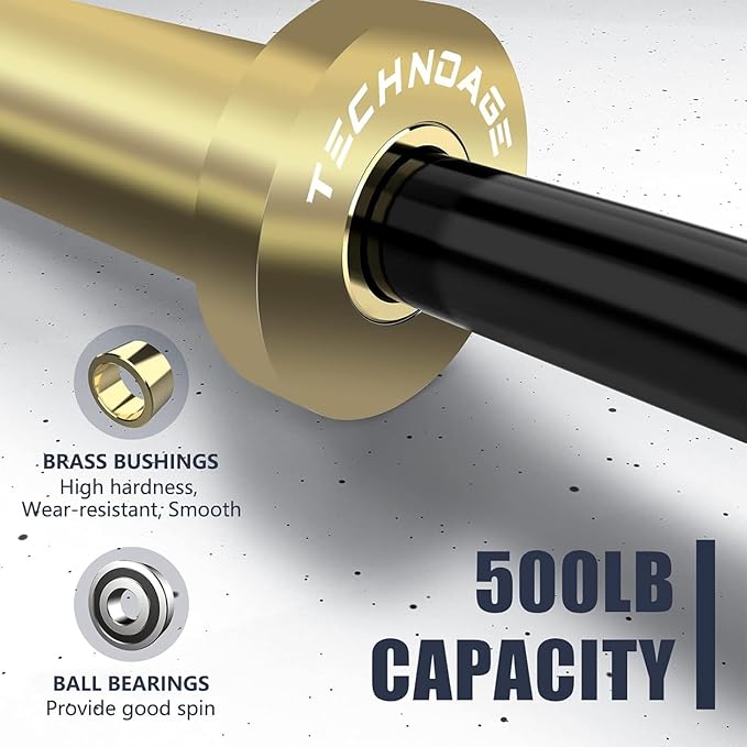 TECHNOAGE Olympic EZ Curl Bar, 47" Curl Bar(350/500LBS Capacity) 20LB, Solid Steel, Chrome Finish Barbell with Copper Sleeve and Bearing for 2-inch Plates, for Weight Lifting,Hip Thrusts,Squat,Biceps-Home Gym Weight Bar