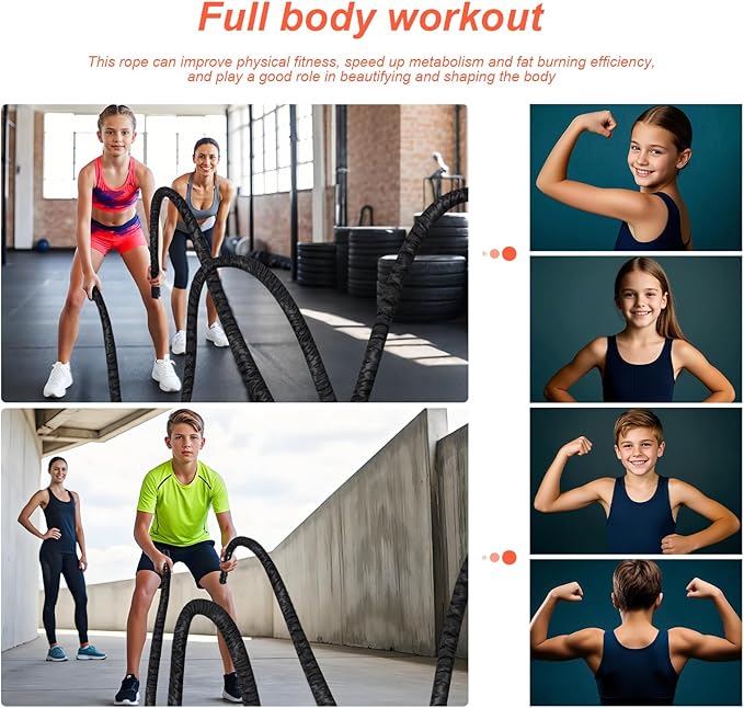 Battle Ropes for Home Gym, Exercise Rope 1.26/1.5inch, 30 40FT Heavy Battle Rope Weighted Battle Rope Training Heavy Rope for Workout Exercise