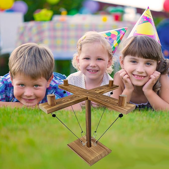 Hook Toss Game, Ring Toss Game, Handmade Wooden Ladder, Throwing Hook and Ring Battle Game for Family