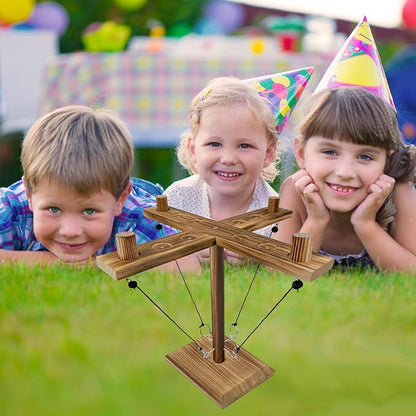 Hook Toss Game, Ring Toss Game, Handmade Wooden Ladder, Throwing Hook and Ring Battle Game for Family