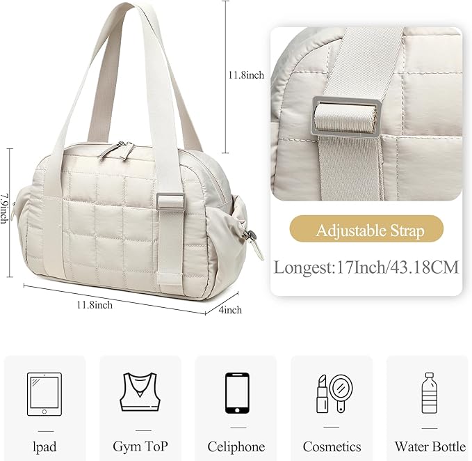 CAMTOP Mini Gym Bag for Women, Small Gym Tote Bag Puffy Quilted Sports Duffel Bag with Wet Compartment and Coin Purse Duffel Bags Dance Yoga Workout Bag