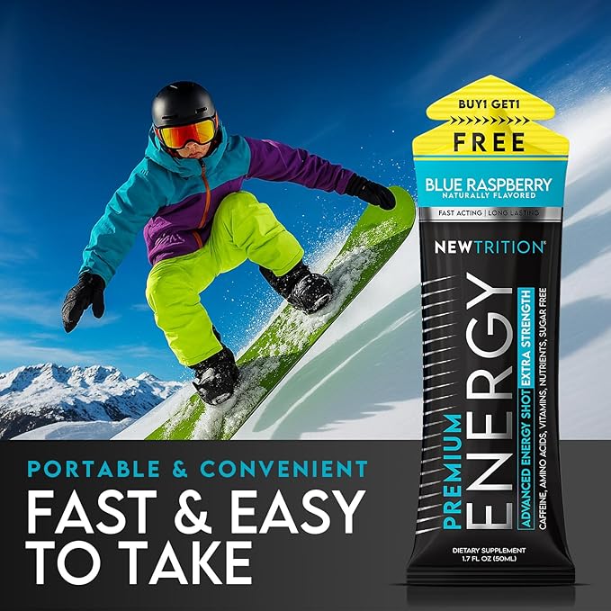 NewTrition® Extra Strength Energy Shots, 250mg Caffeine Energy Shots with Vitamin B & Amino Acids, Sugar-Free Vitamin Energy Shot, 1.7 fl oz (Pack of 6, Blue Raspberry)