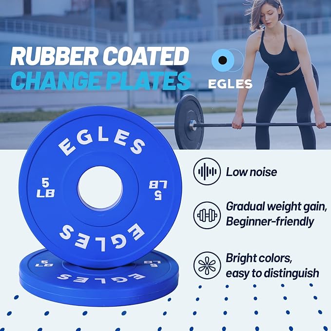 Egles Change Plates Set 1.25LB, 2.5LB, 5LB - Rubber-Coated Weight Plates in Pairs, Olympic Bumper Plates, Color-Coded, IWF Standard, Fit 2-Inch Barbells Strength Training Weight Plates Gym & Fitness