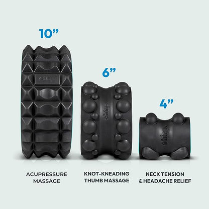 Chirp Wheel XR 3-Pack - 10??Acupressure, 6??Knot-Kneading Thumb, 4??Neck & Headache Relief, High Density Foam Massage Roller Set for Deep Tissue Back Roller & Muscle Therapy, Supports 500lbs, Black