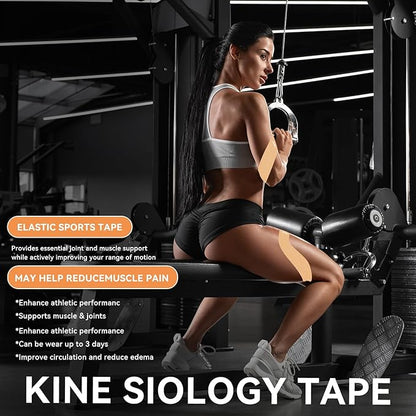 Waterproof Kinesiology Tape Roll Precut Rock Tape for Knee | Copper Elastic Sports Tape (120ct 6 Rolls Beige)