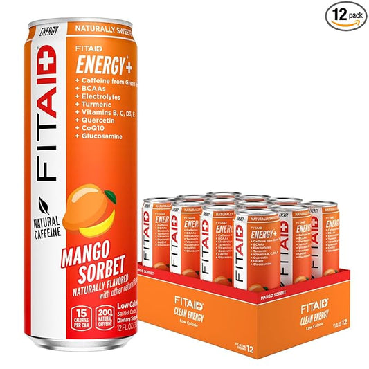 FITAID ENERGY, 200mg Natural Caffeine, Keto, Mango Sorbet, Optimum Performance Formula: BCAAs