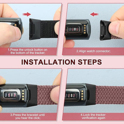 Braided Band Compatible with Fitbit Charge 6/Fitbit Charge 5, Soft Nylon Solo Loop Adjustable Replacement Wristband for Women Men