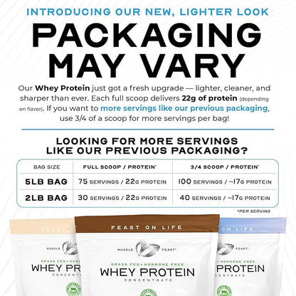 Muscle Feast Grass-Fed Whey Protein Concentrate Powder, All Natural, Hormone Free Pasture Raised Whey Protein Powder for Women & Men, Clean, Non-GMO & Gluten Free Whey Concentrate - Vanilla, 2lb