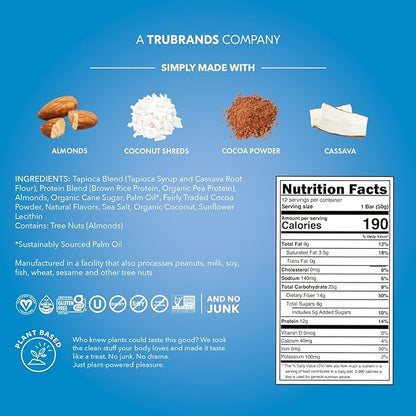 TRUBAR Vegan Protein Bar, Cocoa For Coconuts, Gluten Free, Plant Based Protein, Dairy Free, Non GMO, Soy Free, No Sugar Alcohols, 12G Protein, 12G Fiber, 23G Carb, On the Go Snack Bars, 12ct