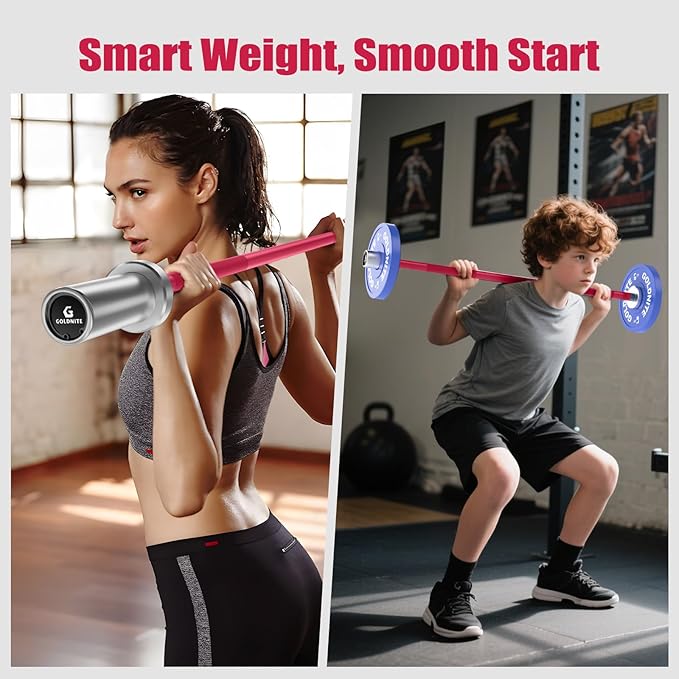 5.5LB Mini Barbell Bar 4Ft for Beginners Women & Kids-100LB Capacity Lightweight Weightlifting Bar- Multi-Color for 2-Inch Weight Plates Total Body Workout Strength Training Home Gym