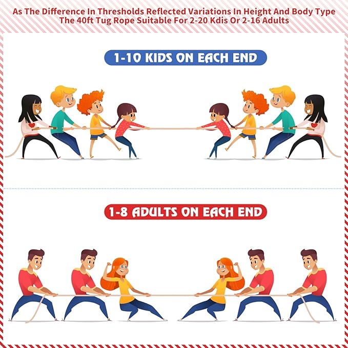 Tug of War Rope for Kids and Adults, Outdoor Games - Family Reunion, Birthday Party, Summer Yard Games - Camping, Picnic, Carnival - Team Building (Tricolor, 40FT)