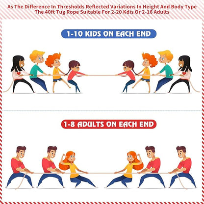 Tug of War Rope for Kids and Adults, Outdoor Games - Family Reunion, Birthday Party, Summer Yard Games - Camping, Picnic, Carnival - Team Building (Tricolor, 40FT)