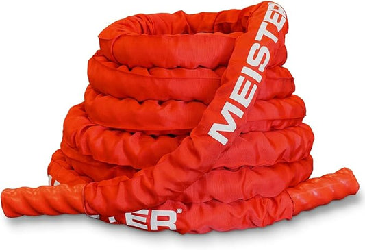 Meister Beast Professional Sheathed Battle Rope for Strength & Conditioning Gym Workouts - 2.5" Diameter - Red