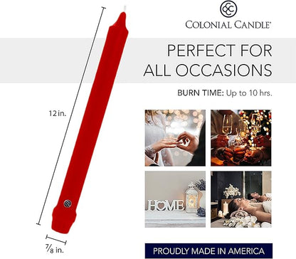 Colonial Dripless 12-Inch Candle with Classic Tip, Red