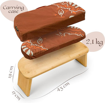 Bamboo Meditation Bench with Cushion - Foldable Bench for Multiple Seating Angles - Kneeling Chair Meditation Stool - Yoga Chair Prayer Bench for Deeper and Longer Meditation - Brown