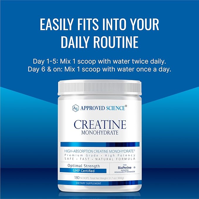 Approved Science Creatine Monohydrate Powder with BioPerine - Supports Lean Muscle Growth and Recovery - 360 Servings - 5000mg Per Serving - Unflavored - Non-GMO, Vegan