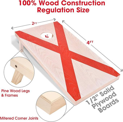 GoSports 4 x 2 ft Flag Series Wood Cornhole Sets – American Flag or State Flags – Includes 2 Regulation Size Boards, 8 Bean Bags, Carrying Case and Rules