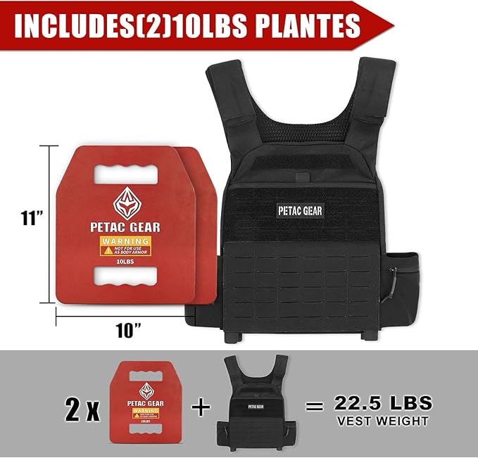PETAC GEAR Tactical Weights Plates For Weighted Vest For Men Workout,5/10/15/20 LBS Weight Strength Training Vests Equipment Workout Gear