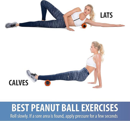 Zyllion Vibrating Peanut Massage Ball with 4 Modes - Cordless Rechargeable Electric Deep Tissue Massager Roller for Muscle Pain Relief, Orange, ZMA-30