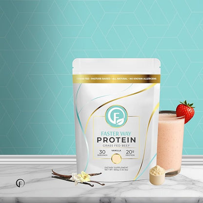 Faster Way - Protein Powder - Hydrolyzed Grass Fed Beef - 20g of Protein Per Serving - Muscle Growth & Recovery - 9 Essential Amino Acids - Sugar, Gluten & Dairy Free - Non-GMO - Vanilla - 30 Servings