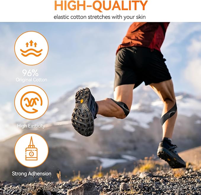 Precut Kinesiology Tape - 60 Strips (3 Rolls) | Waterproof Kinesiology Tape for Muscle & Joint Support, Athletic Knees, Shoulders, Back Pain Relief | Sport Tape for Weightlifting, Running