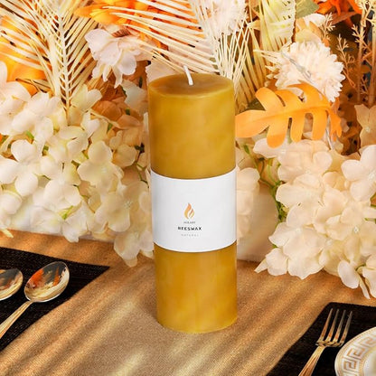 3"x 9" Large Beeswax Pillar Candle, Made of Pure Natural Beeswax, with Ultra Long Burning Time and Low Allergenicity-Raw,124H