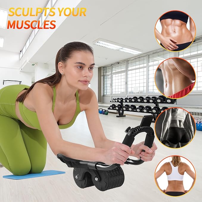 2024 New Ab Roller Wheel with Timer & Knee Mat,Automatic Rebound Abdominal Wheel with Elbow Support Ab Workout Equipment for Strengthening Core Muscles Abs Exercise Roller for Women Men