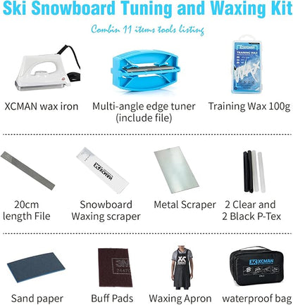 XCMAN Complete Ski Snowboard Tuning and Waxing Kit with Waxing Iron,Universal Wax,Edge Tuner,Brush,Wax Scraper,Ptex