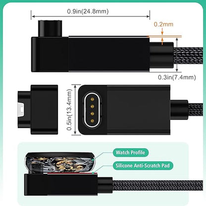 AGVEE 2 Pack 6.6ft Charger for Garmin Watch, L-Shape Zero Gap Charging Cable for Fenix, Forerunner, Vivoactive, Instinct, Venu, Tactix, Approach, D2, Quatix Series, Right Angle Braided, Black