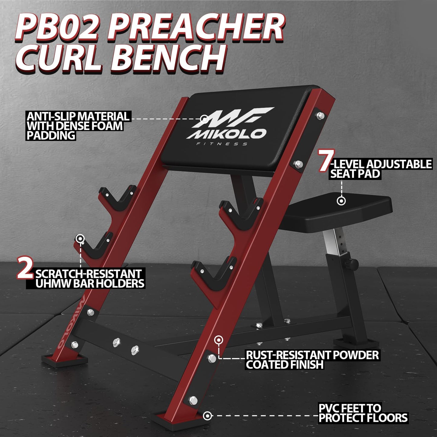Mikolo Preacher Curl Bench, Seated Arm Isolated Barbell Dumbbell Bicep Station, Bicep Curl Machine