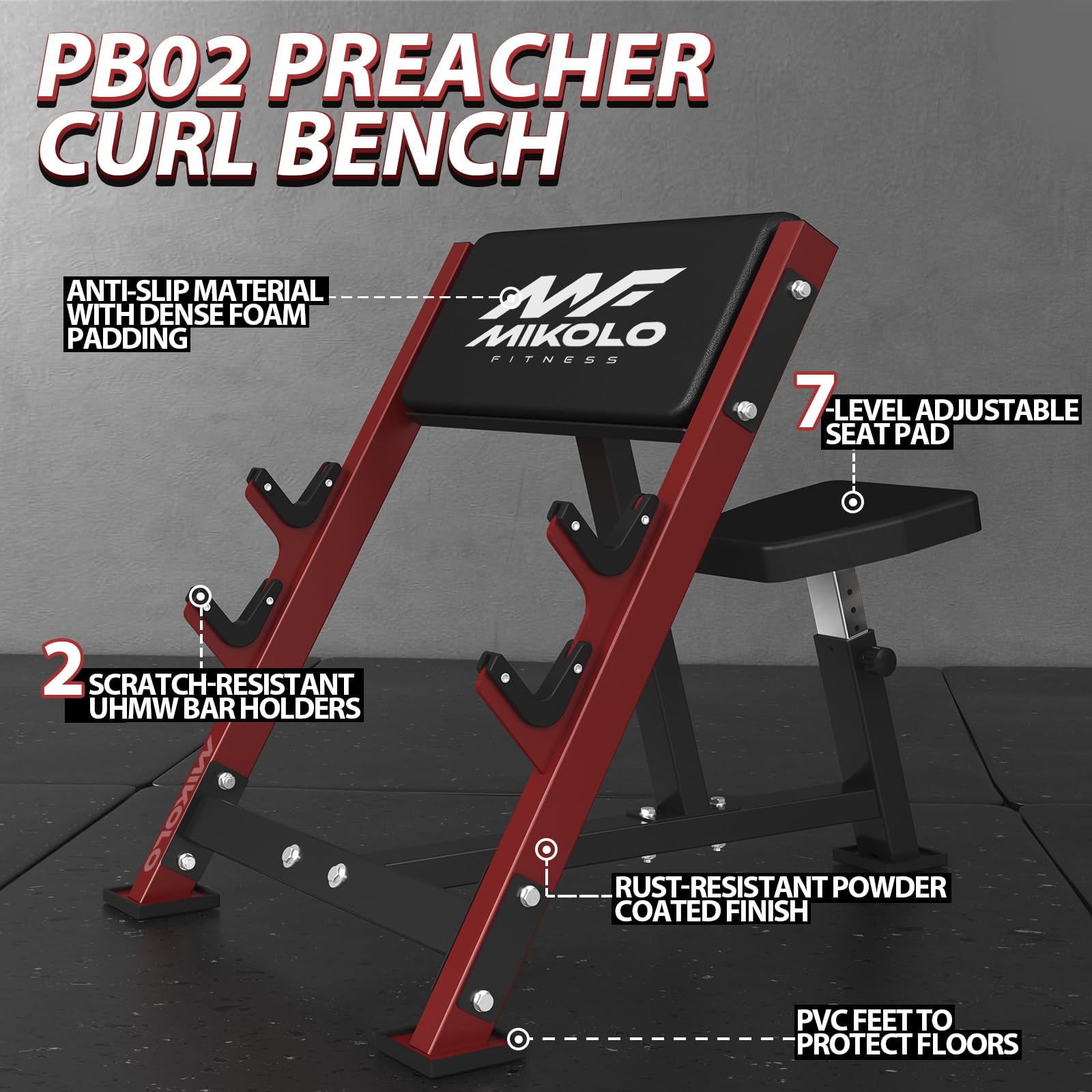 Mikolo Preacher Curl Bench, Seated Arm Isolated Barbell Dumbbell Bicep Station, Bicep Curl Machine