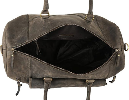 KomalC 24 Inch Leather Duffel Bags for Men and Women Full Grain Leather Travel Overnight Weekend Leather Bags Sports Gym Duffle for Men (Charcoal Black With Shoe Pocket)