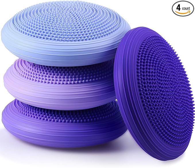 Libima 4 Pcs Wiggle Seat Inflated Wobble Cushion for Sensory Kid 13 Inches Balance Disc Flexible Seating for Classroom Sensory Pad for Chair Wiggle Cushion with Needle Pump