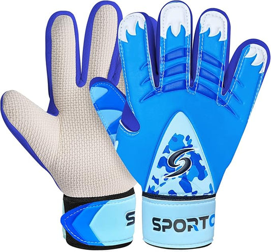 Sportout Kids Goalkeeper Gloves, Soccer Gloves with Double Wrist Protection and Non-Slip Wear Resistant Latex Material to Give Protection to Prevent Injuries