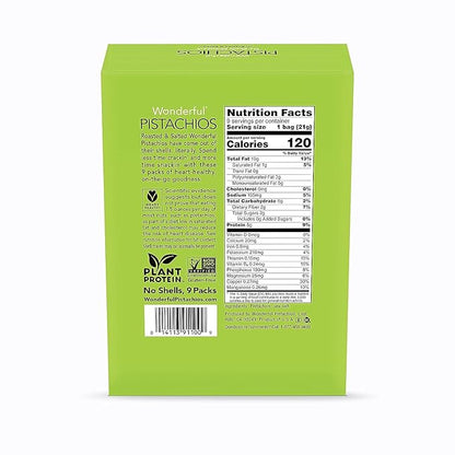 Wonderful Pistachios No Shells, Roasted & Salted Nuts, 0.75 Ounce Bag (Pack of 9), Protein Snacks, Gluten Free, On-the-Go, Individually Wrapped Snacks