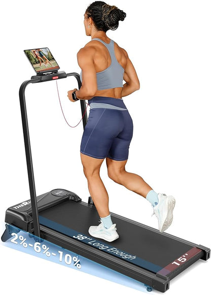 THERUN Walking Pad, 2 in 1 Foldable Treadmills for Home, 2.5HP Under Desk with Handle Bar, 16" Widened Running Belt, with Remote Control